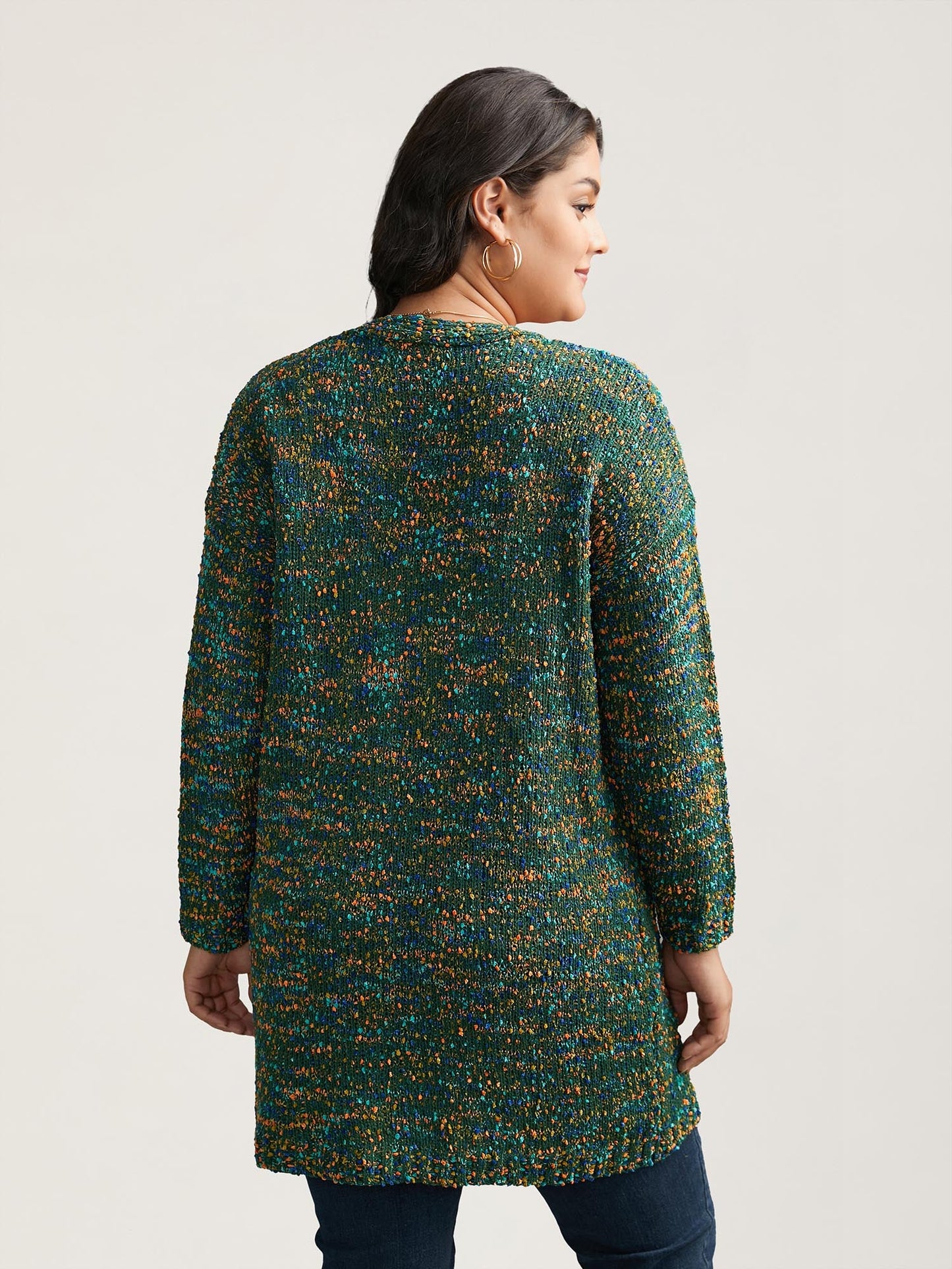 Color Textured Open Front Cardigan