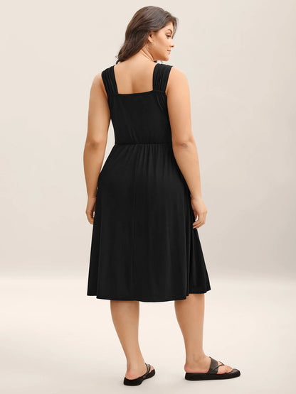 Crosswrap Bodice Pockets Midi Dress