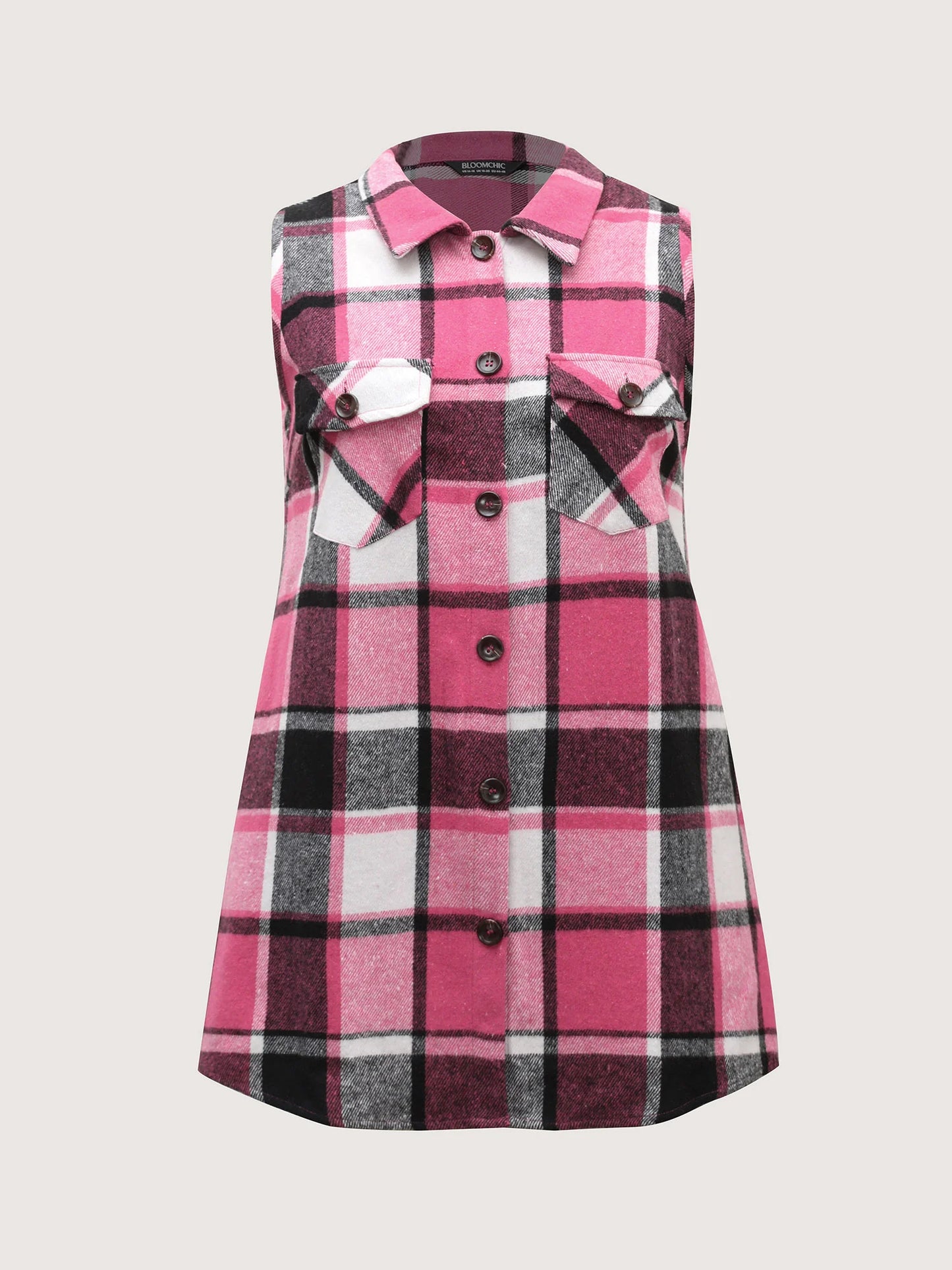 Plaid Flap Detail Sleeveless Jacket