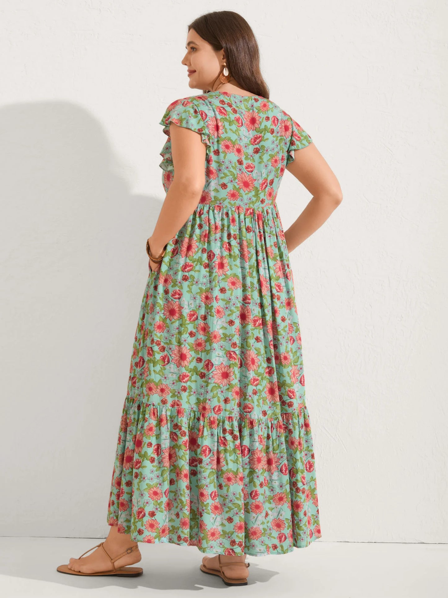 Sweet Floral Lace Trim Tiered Maxi Dress