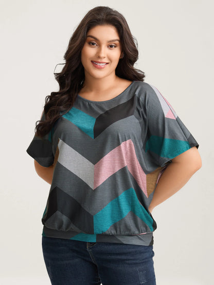 Color Block Wavy Print T-Shirt