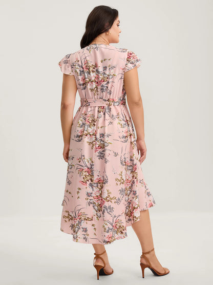 Midnight Blooms Wrap A-Line Midi Dress