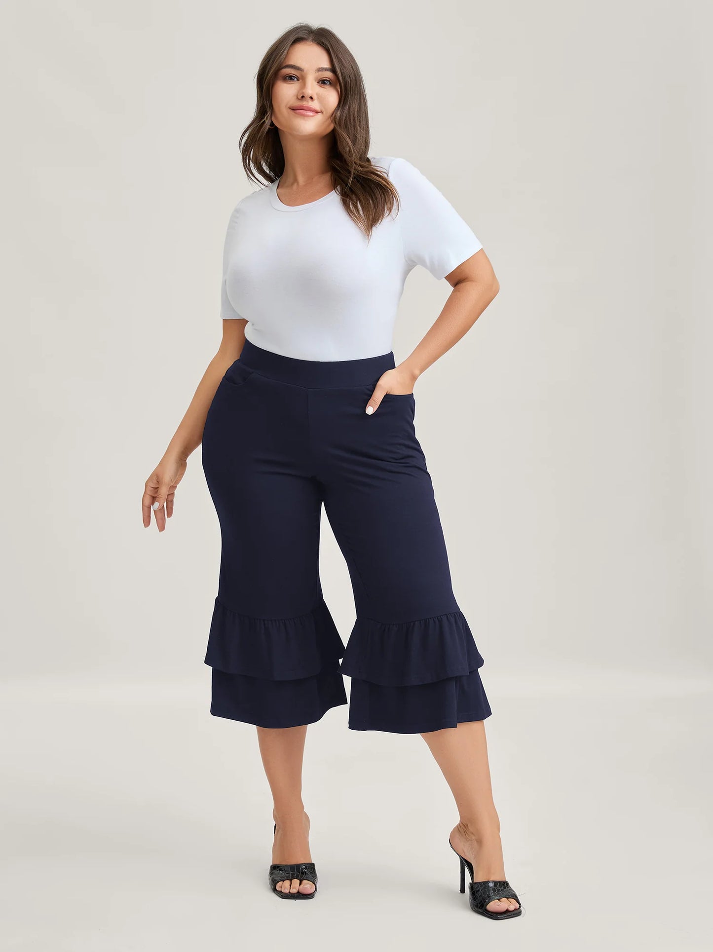 Layered Ruffled Flare Hem Pants