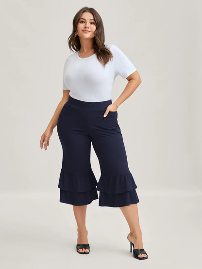 Layered Ruffled Flare Hem Pants