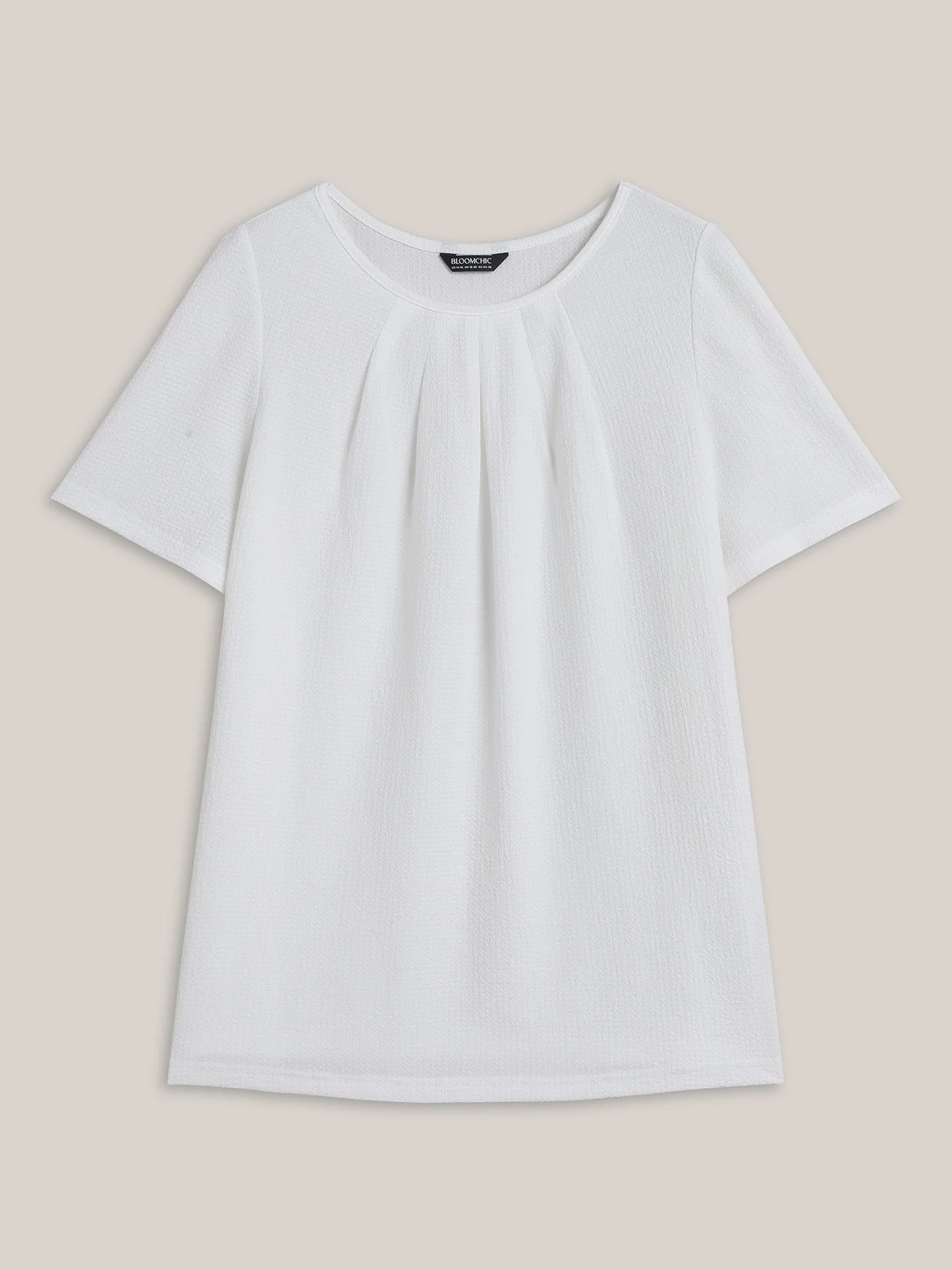 Stretchy Textured Pleated Round Neck T-Shirt