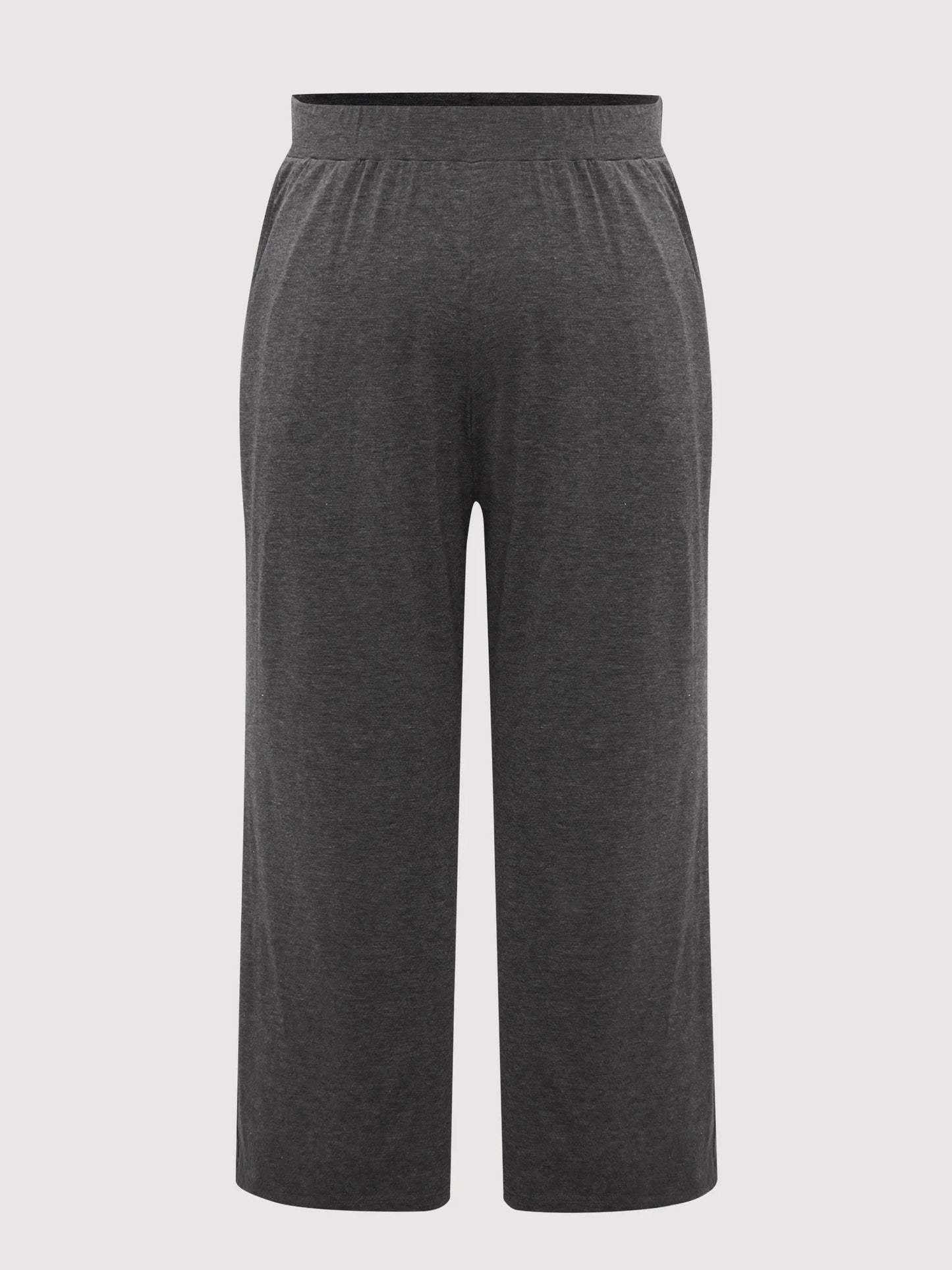 Solid Elastic Waist Wide Leg Lounge Bottoms