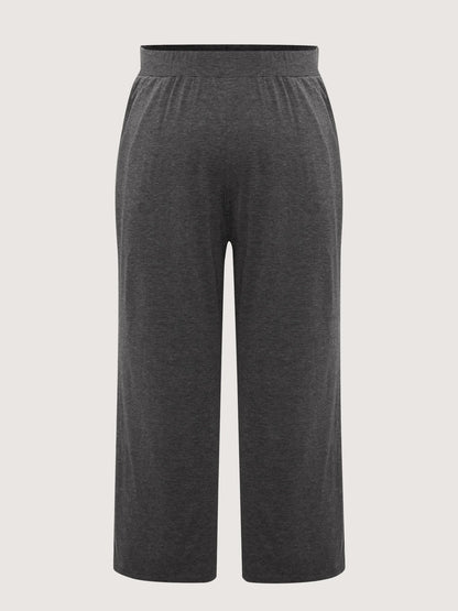 Solid Elastic Waist Wide Leg Lounge Bottoms