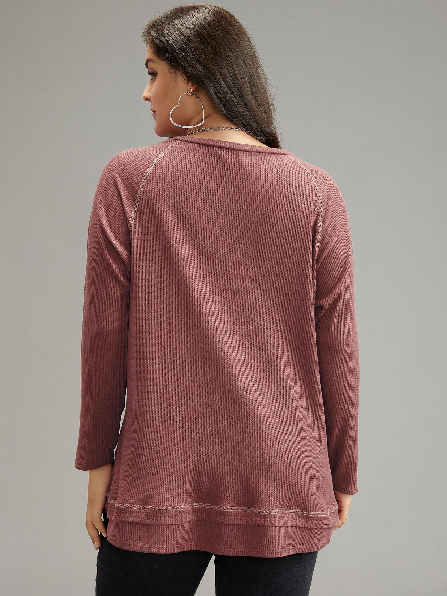 Plain Textured Stitch Raglan Sleeve Sweatshirt