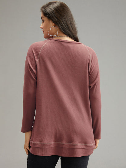 Plain Textured Stitch Raglan Sleeve Sweatshirt