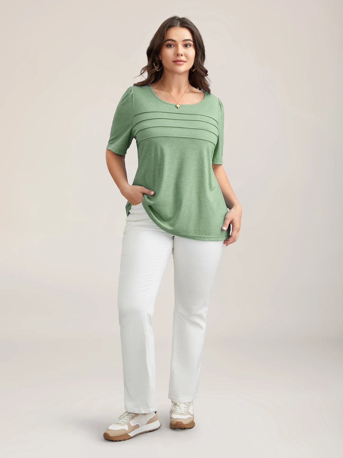 Seamed Round Neck Fitted T-Shirt
