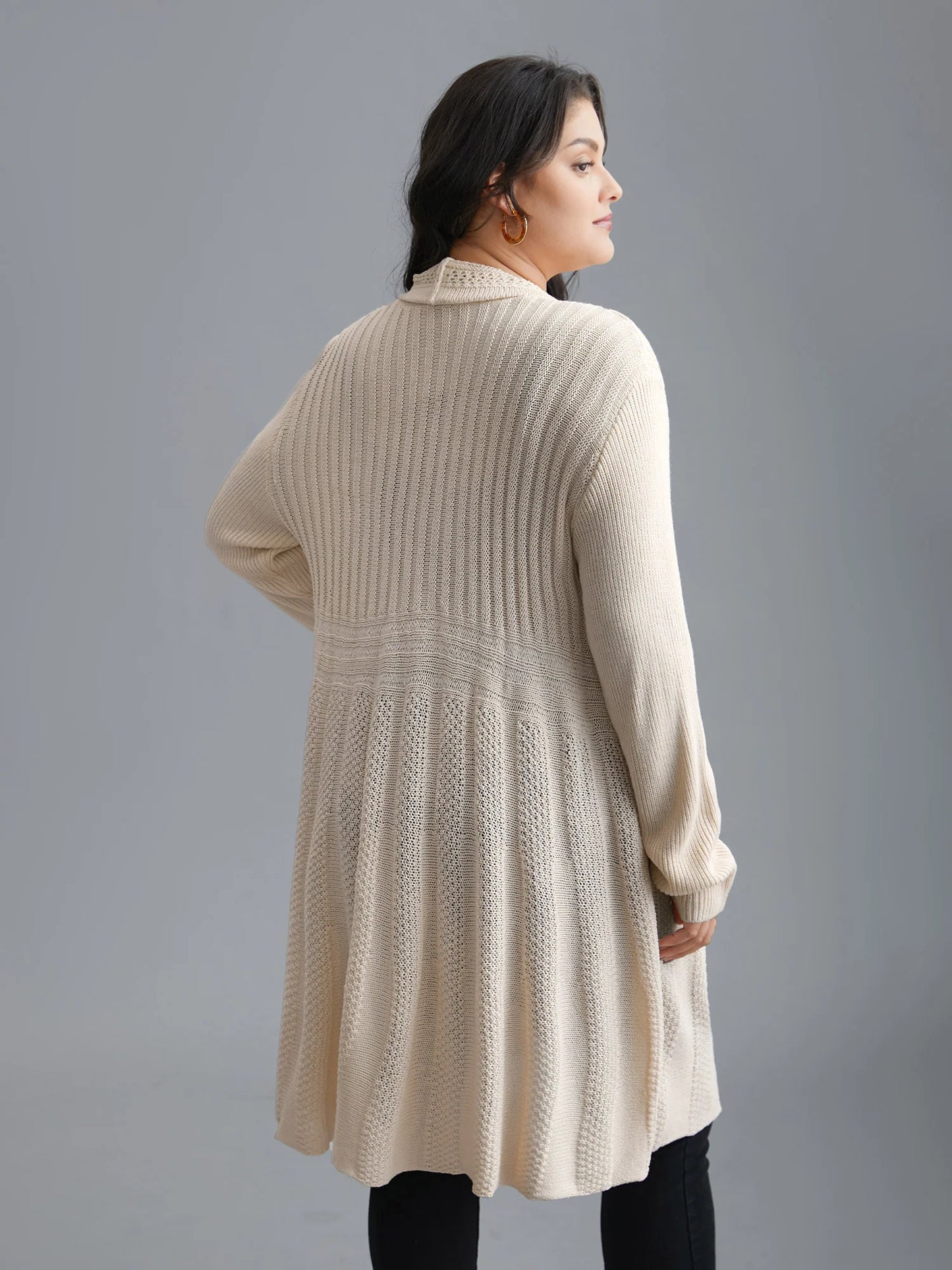 Plain Textured Kimono Collar Cardigan