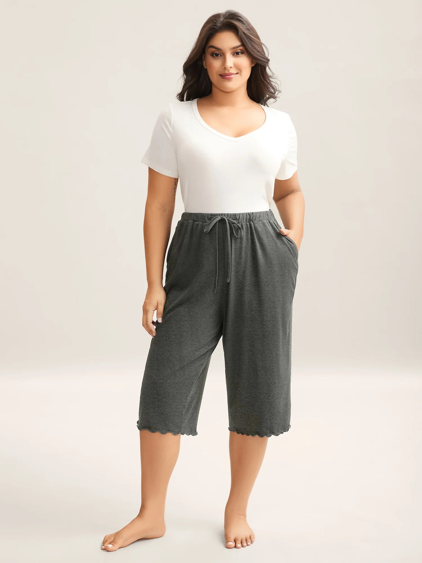 Supersoft Scalloped Hem Straight-Fit Lounge Bottoms