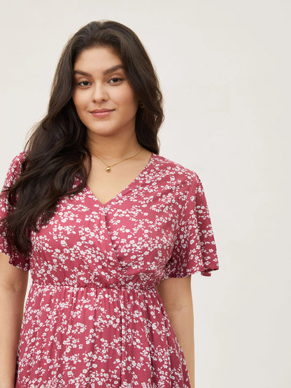 Bloom Dress - Flutter Sleeve Ditsy Floral Pocket Split Maxi Dress