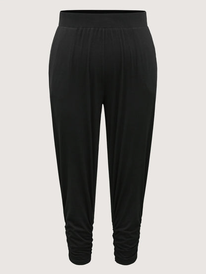 Stretchy Straight-Leg Gathered Hem Pants