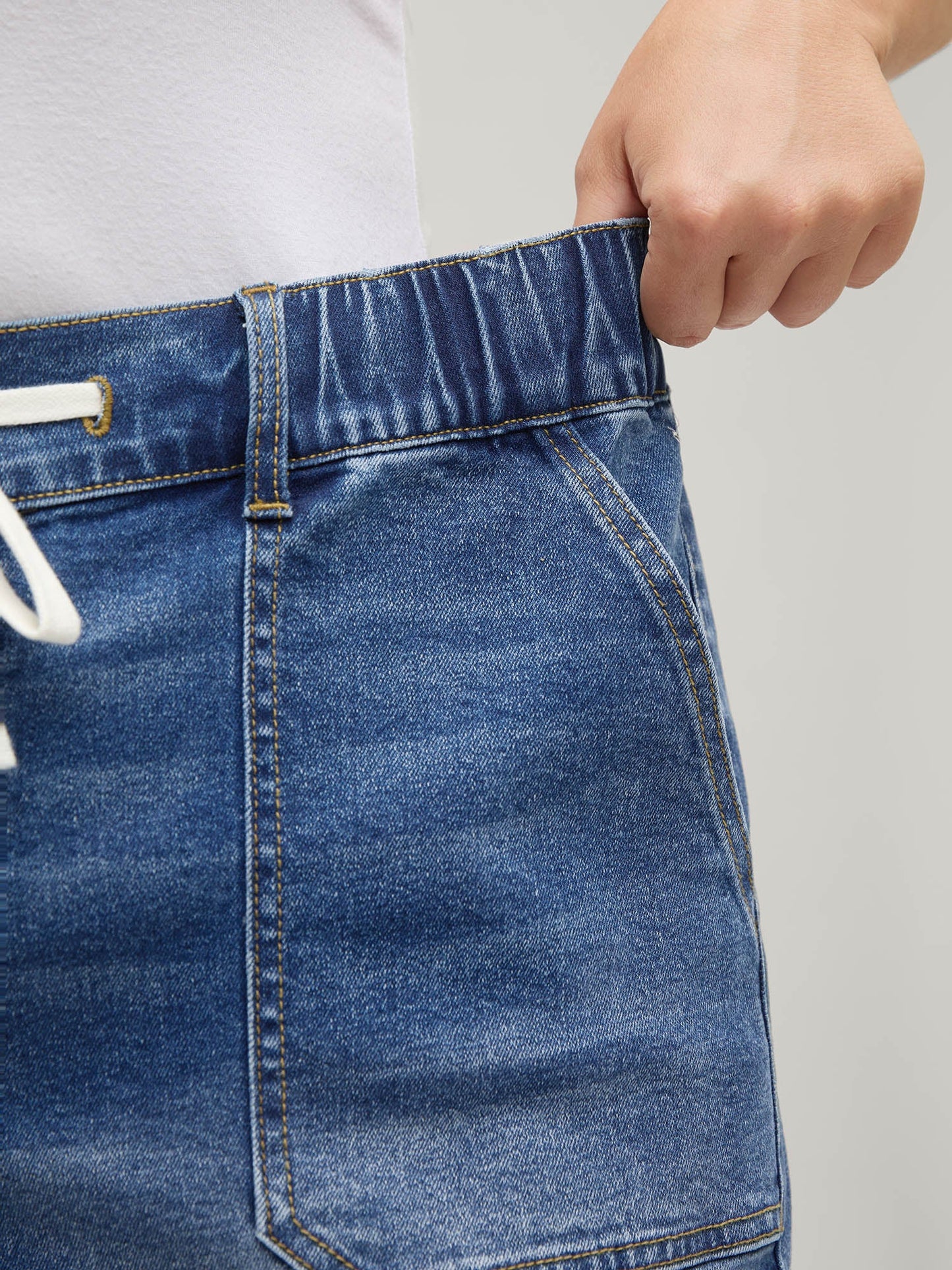 Stretchy Waist Vintage Drawstring Denim Shorts