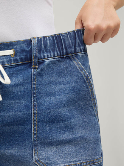 Stretchy Waist Vintage Drawstring Denim Shorts