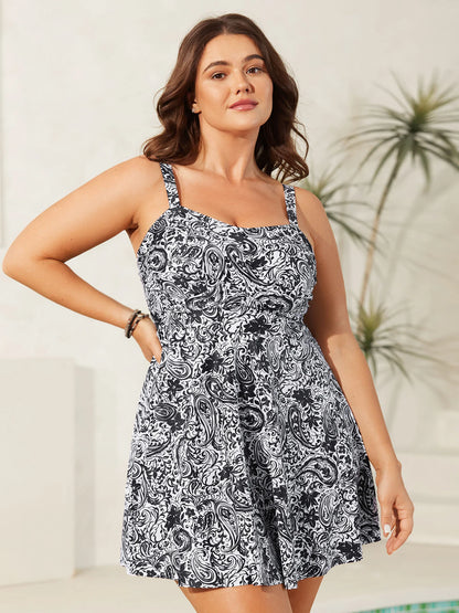 Paisley Print Twist Front Swim Dress