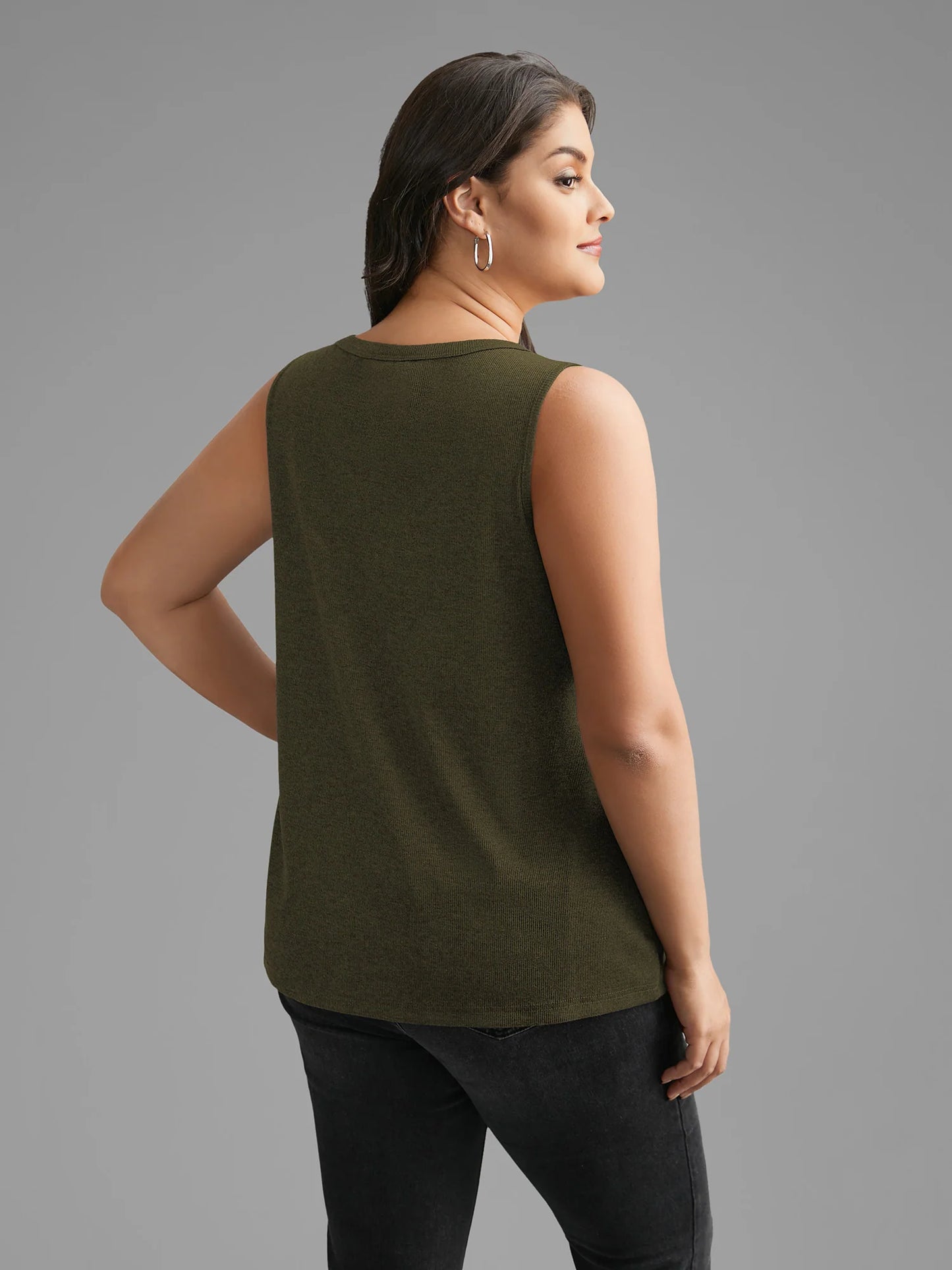 Notched Collar Eyelet Tank Top