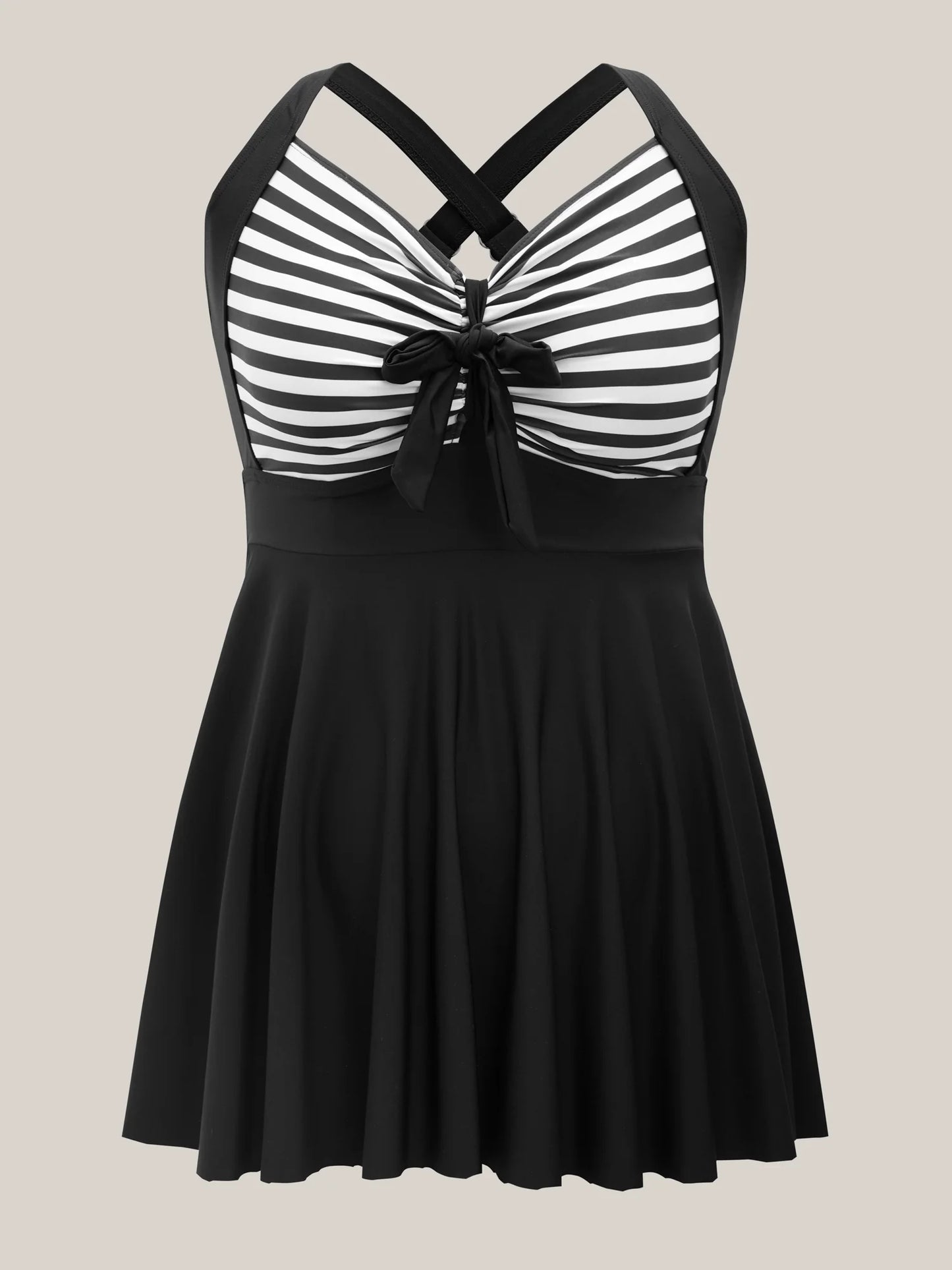 Stripes Patchwork Tie Knot Cross Straps Swim Dress