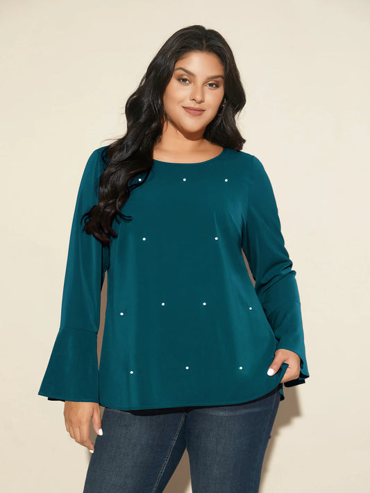 Beaded Embellished Bell Sleeves Blouse