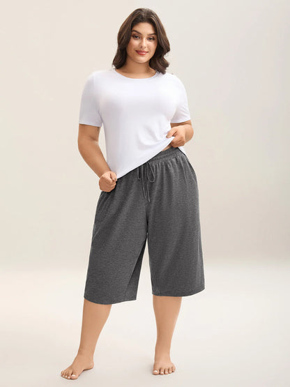 Mixed Color Knit Drawstring Loungewear Bottoms