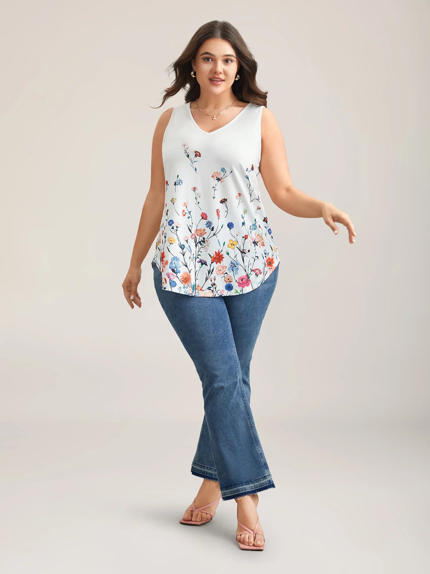 Blooming Flowers Print Stretchy Vest