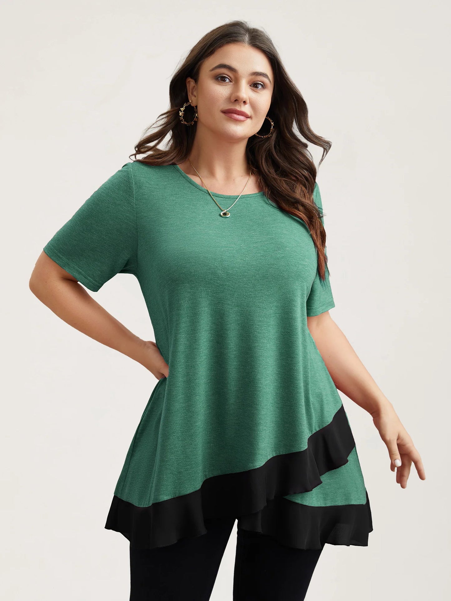 Color Contrast Overlap Hem Flared Top