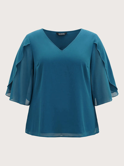 Chiffon Gathered Petal Sleeve Blouse