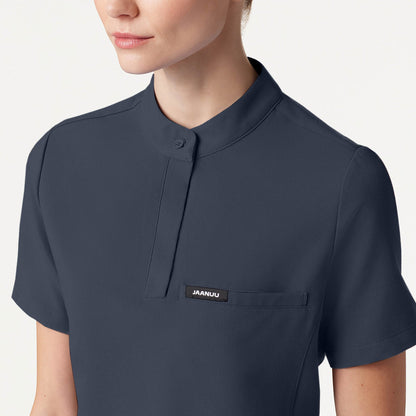 Savi Tuck-In Stand-Collar Scrub Top - Carbon Gray