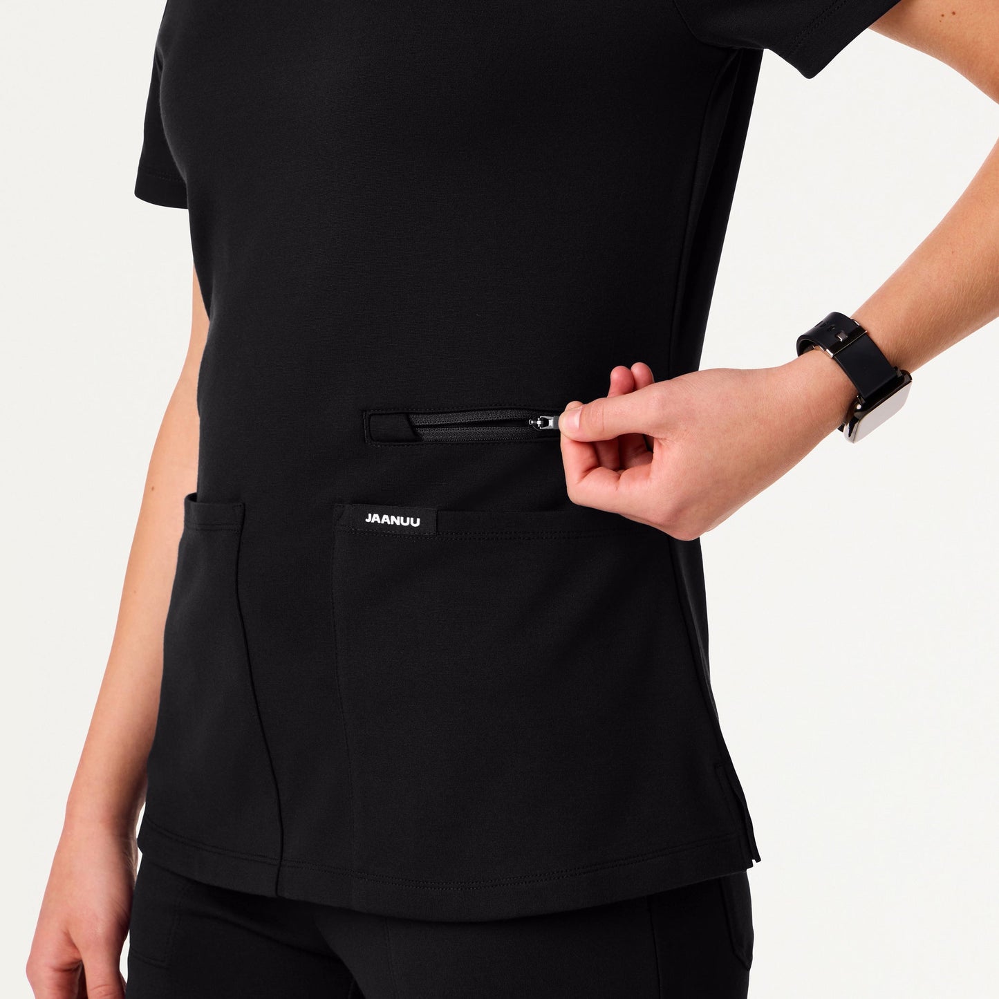 Kass Slim 4-Pocket UltraSOFT Scrub Top - Black