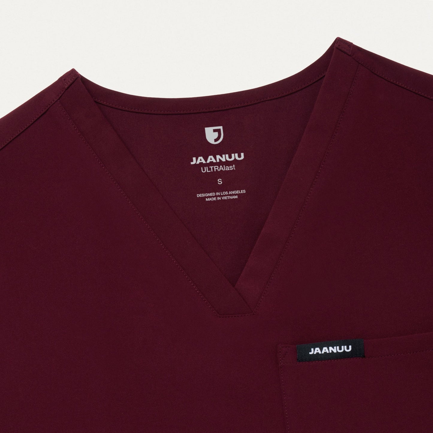 Rhena Essential 1-Pocket Scrub Top - Burgundy