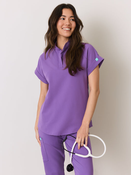 CHARLIE RE-GARDE™ - ROYAL LILAC - Mandarine Collar Scrub Top - SILVADUR™