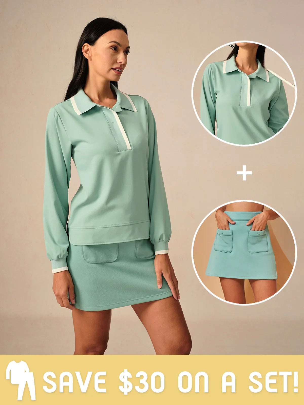 Crisp Couture Long Sleeve Polo Top UPF50+