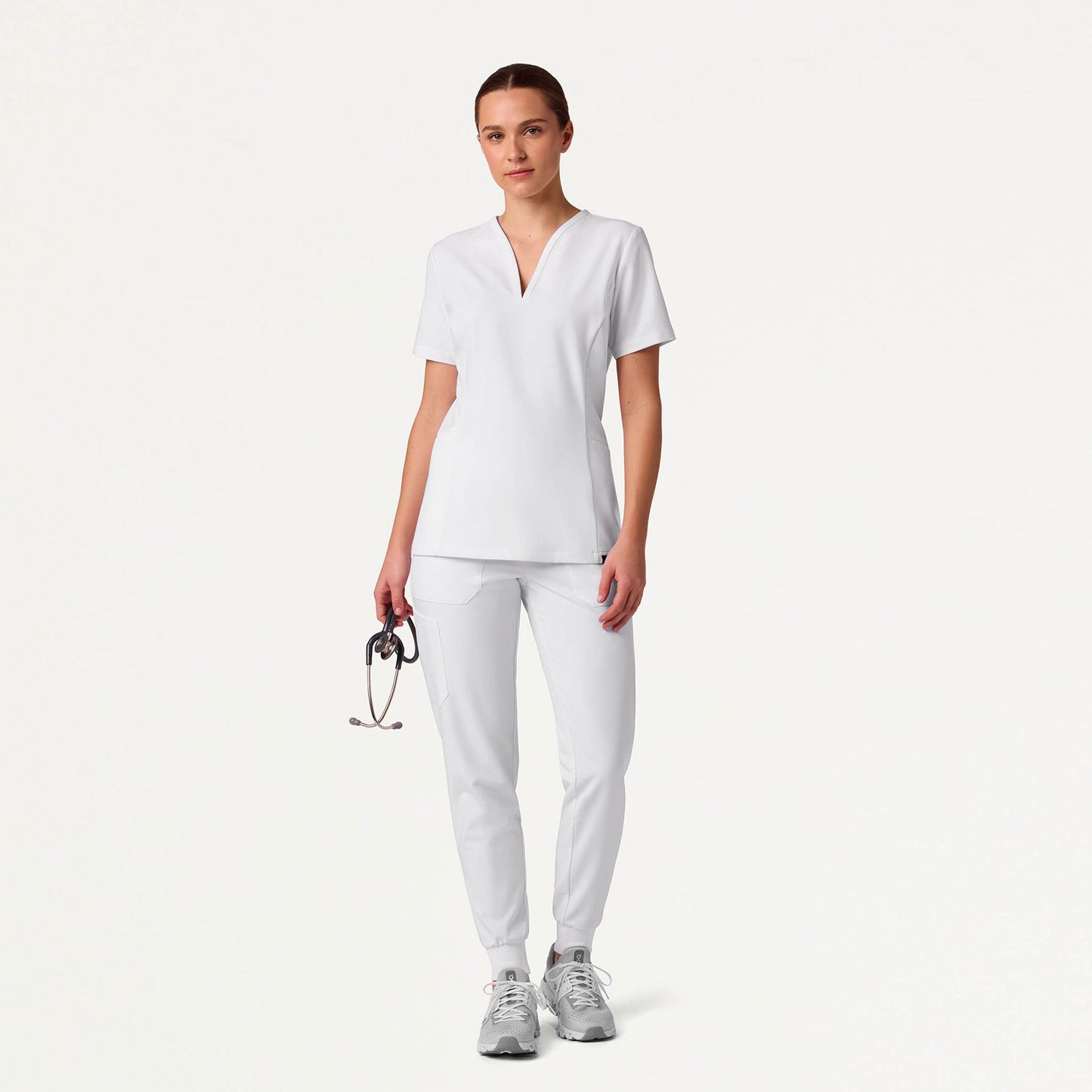 Calix Fit & Flare Scrub Top - White