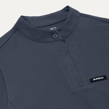 Savi Tuck-In Stand-Collar Scrub Top - Carbon Gray