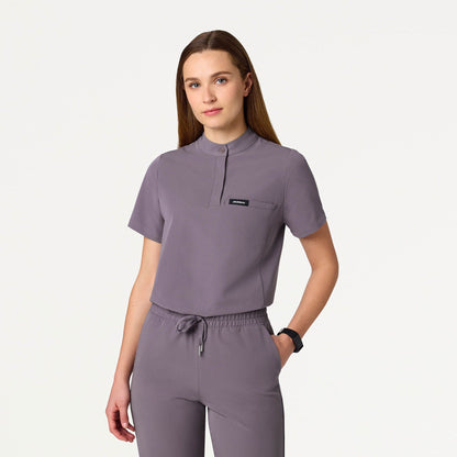 Savi Tuck-In Stand-Collar Scrub Top - Titanium