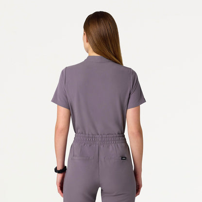 Savi Tuck-In Stand-Collar Scrub Top - Titanium