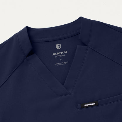 Helia Slim Notched V-Neck Scrub Top - Midnight Navy