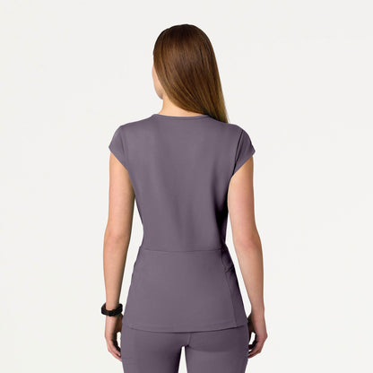 Isla Mock-Wrap UltraSOFT Scrub Top - Titanium