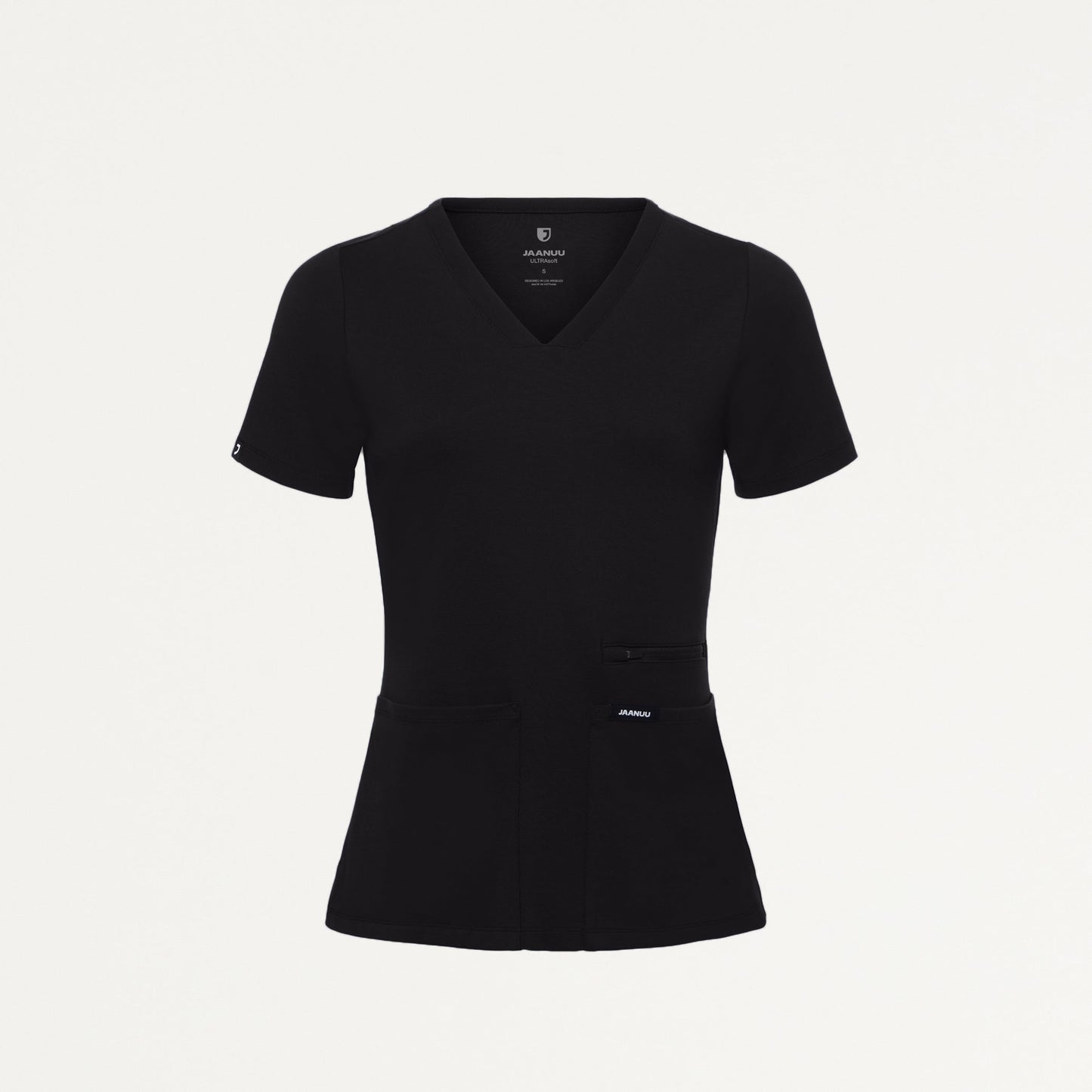Kass Slim 4-Pocket UltraSOFT Scrub Top - Black