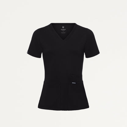 Kass Slim 4-Pocket UltraSOFT Scrub Top - Black