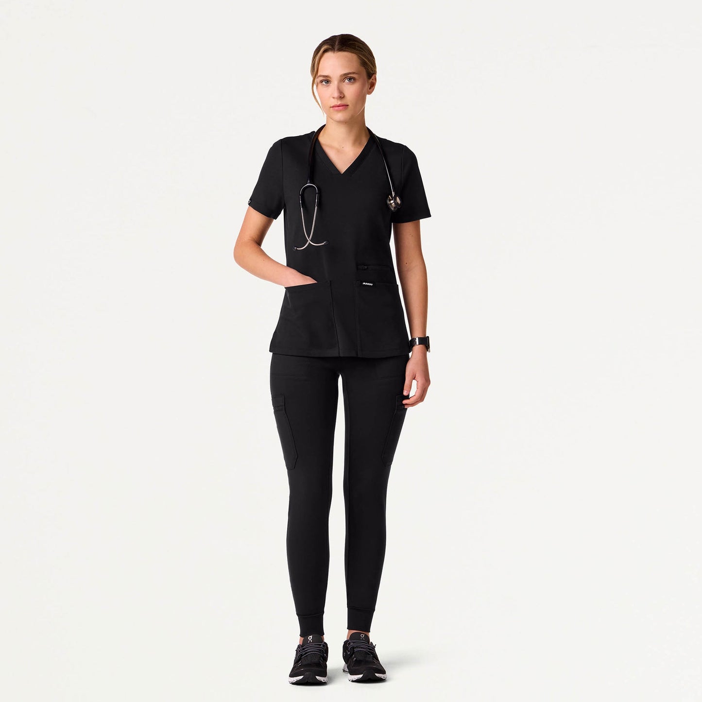 Kass Slim 4-Pocket UltraSOFT Scrub Top - Black