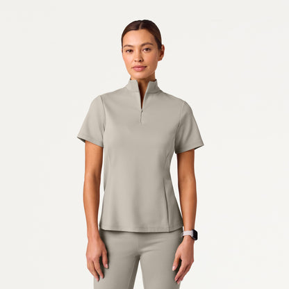 Astra Slim Half-Zip UltraSOFT Scrub Top - Fog