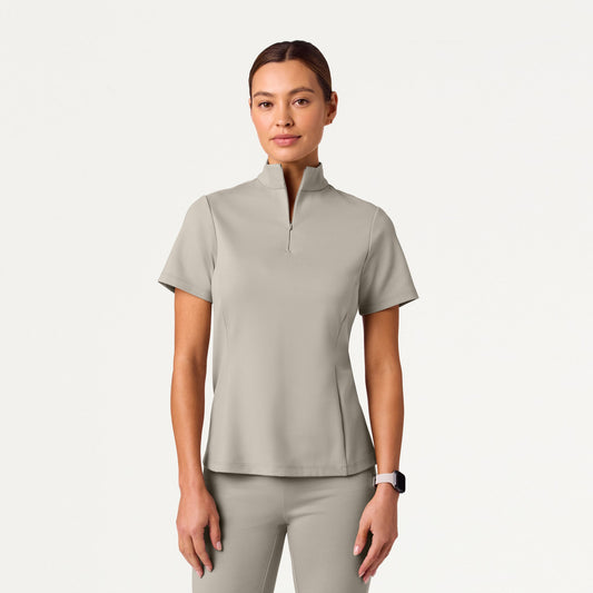 Astra Slim Half-Zip UltraSOFT Scrub Top - Fog