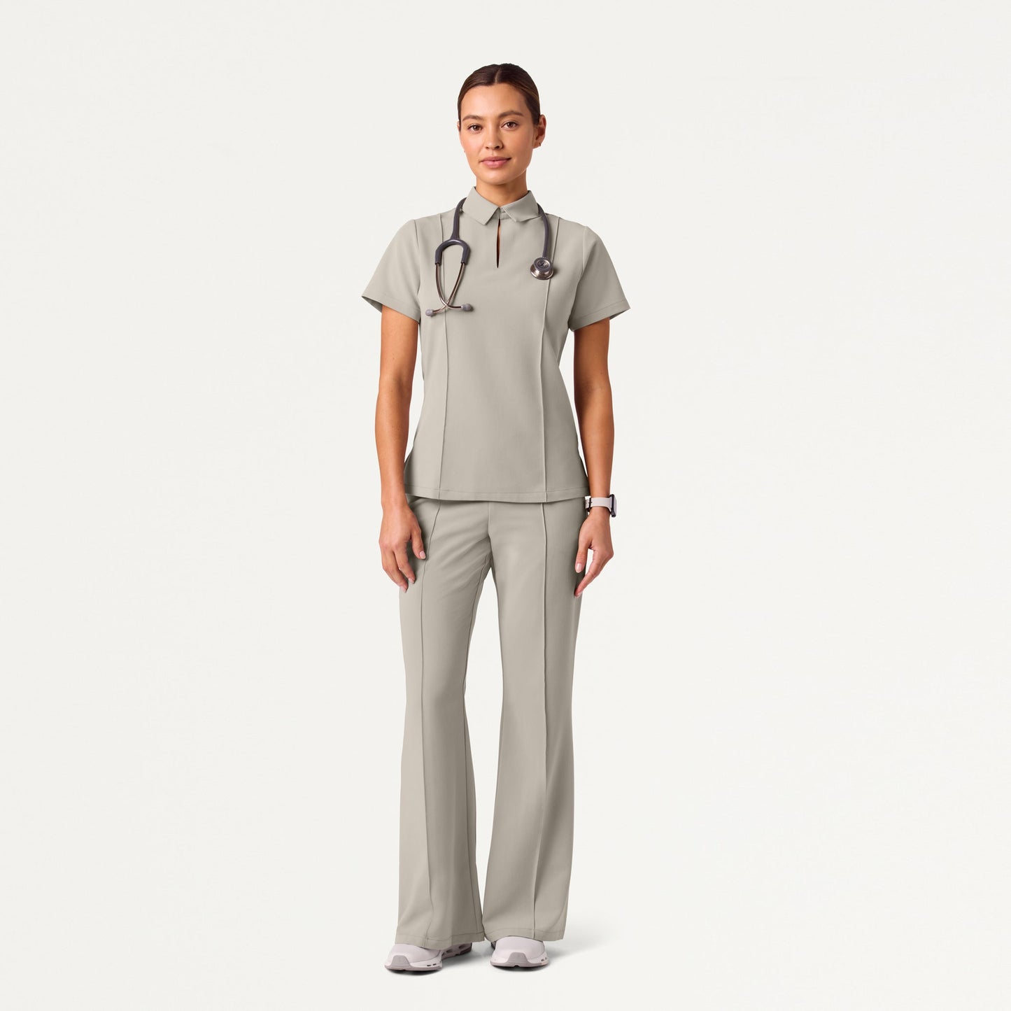 The Tailored Flare Scrub Set - Fog