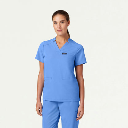 Helia Notched V-Neck Scrub Top - Ceil Blue
