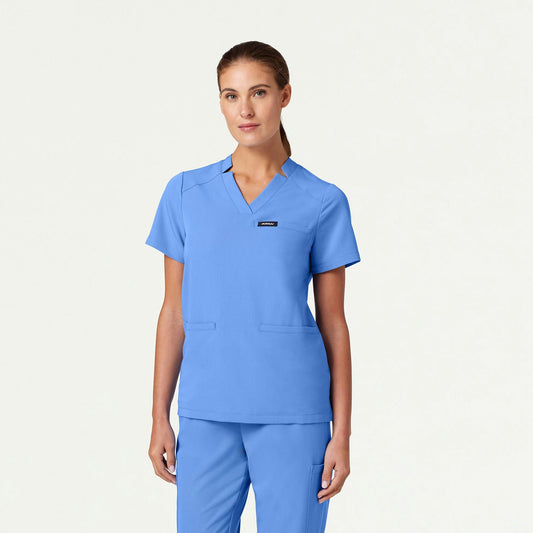 Helia Notched V-Neck Scrub Top - Ceil Blue