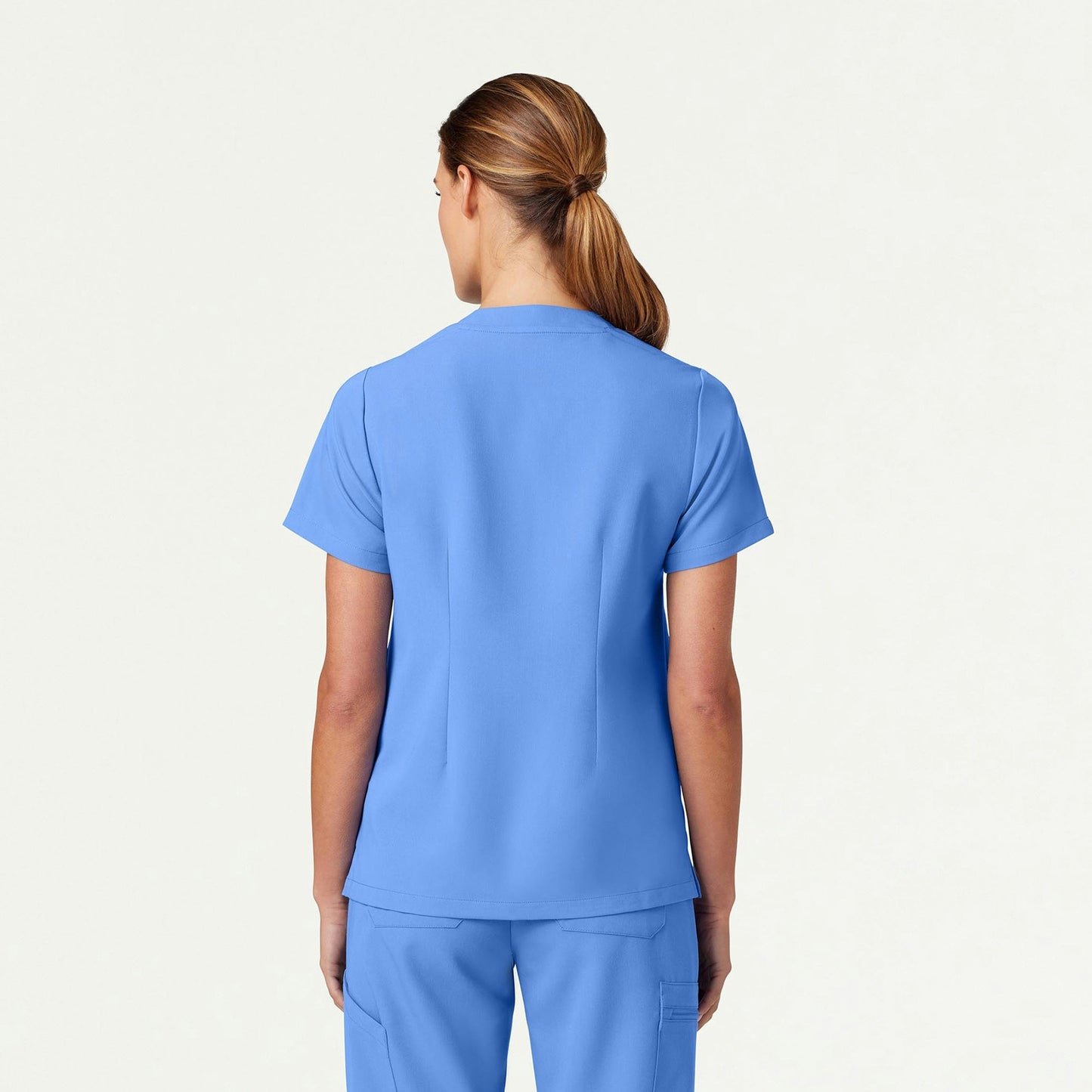 Helia Notched V-Neck Scrub Top - Ceil Blue