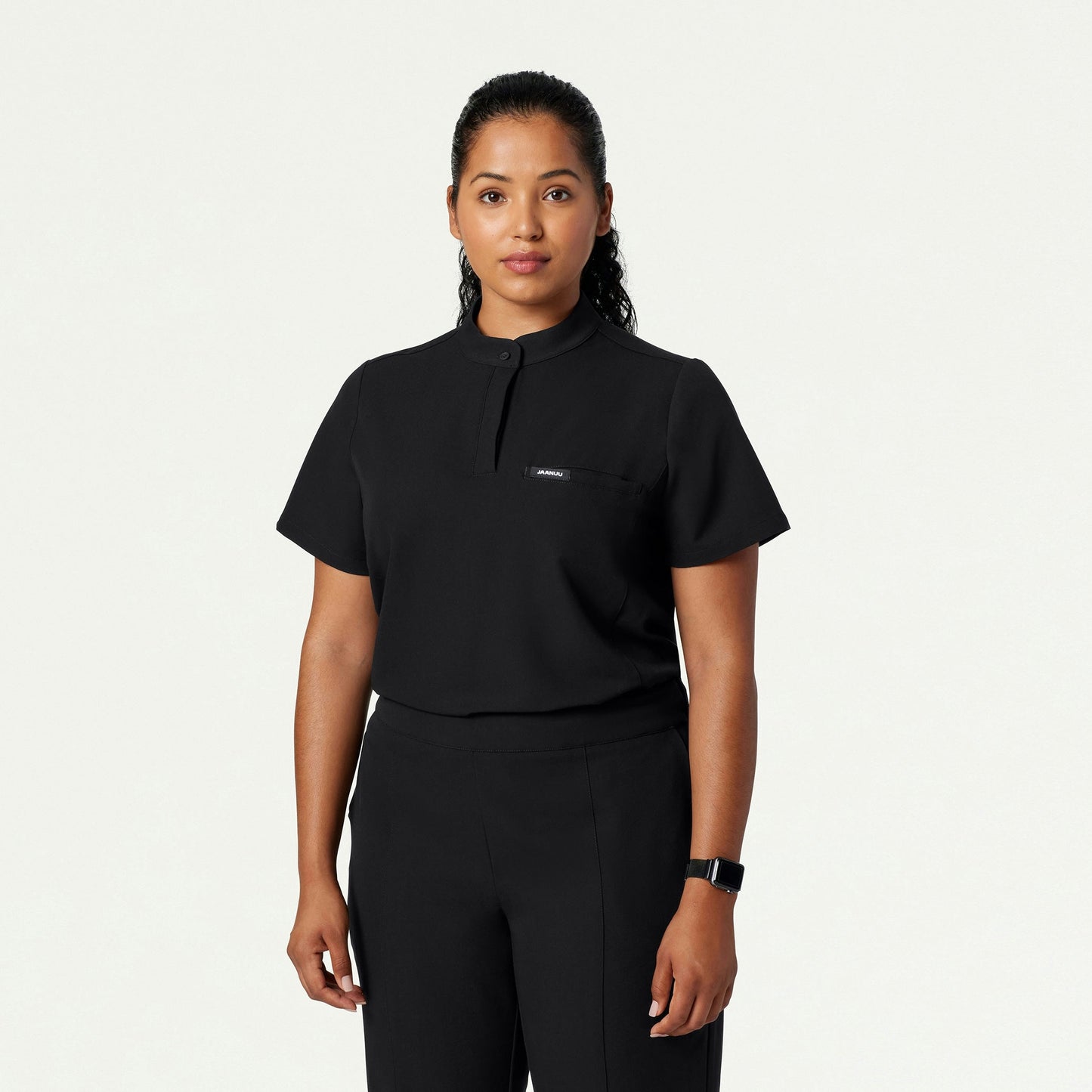 Savi Tuck-In Stand-Collar Scrub Top - Black