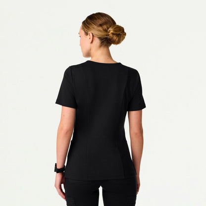 Kass Slim 4-Pocket UltraSOFT Scrub Top - Black